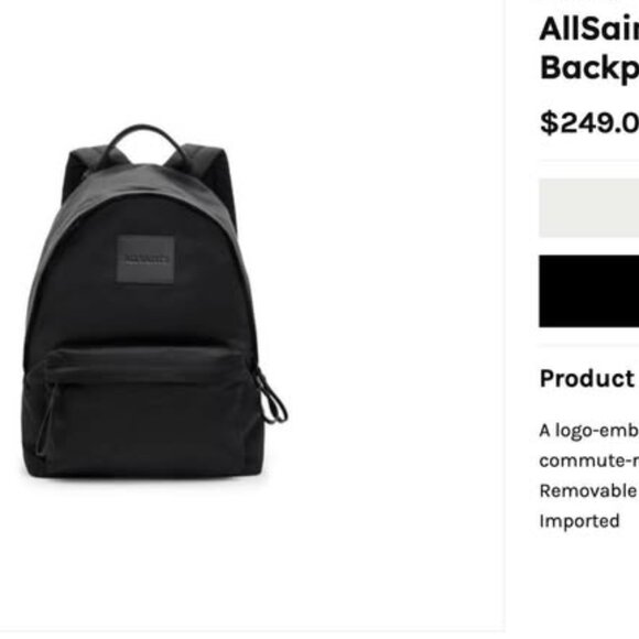 AllSaints Backpack | Nylon Backpack Bags (Black) - Picture 1 of 5